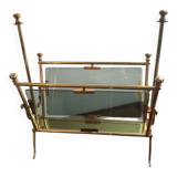 Brass magazine rack and blue-tinted glasses, 1950s.