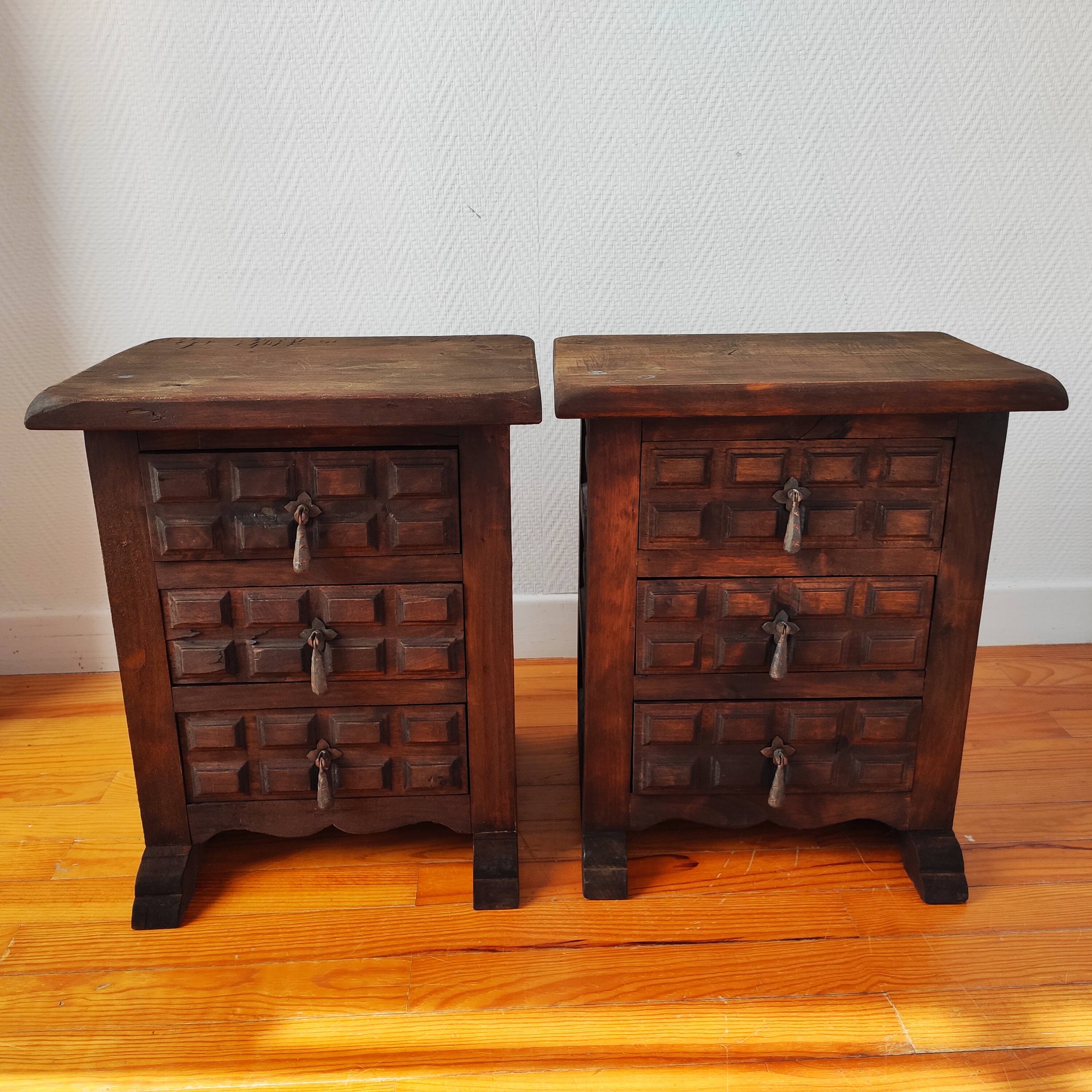 Brutalist pair of bedside tables, 1950.