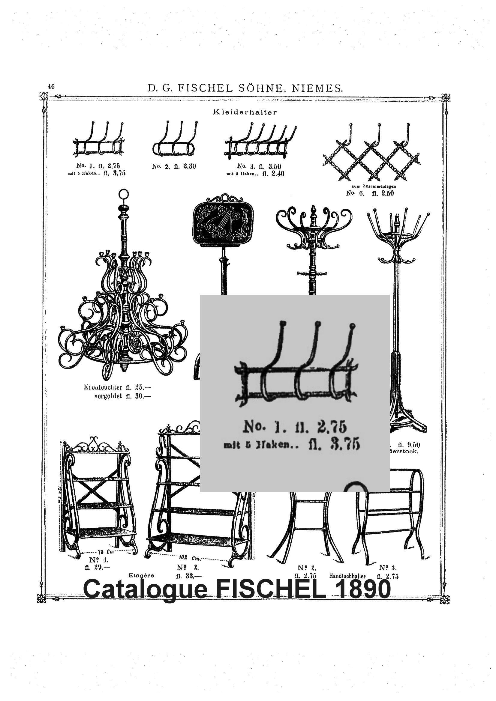 1890 Fischel, Bentwood blond 3-peg wall-mounted coat and hat rack
