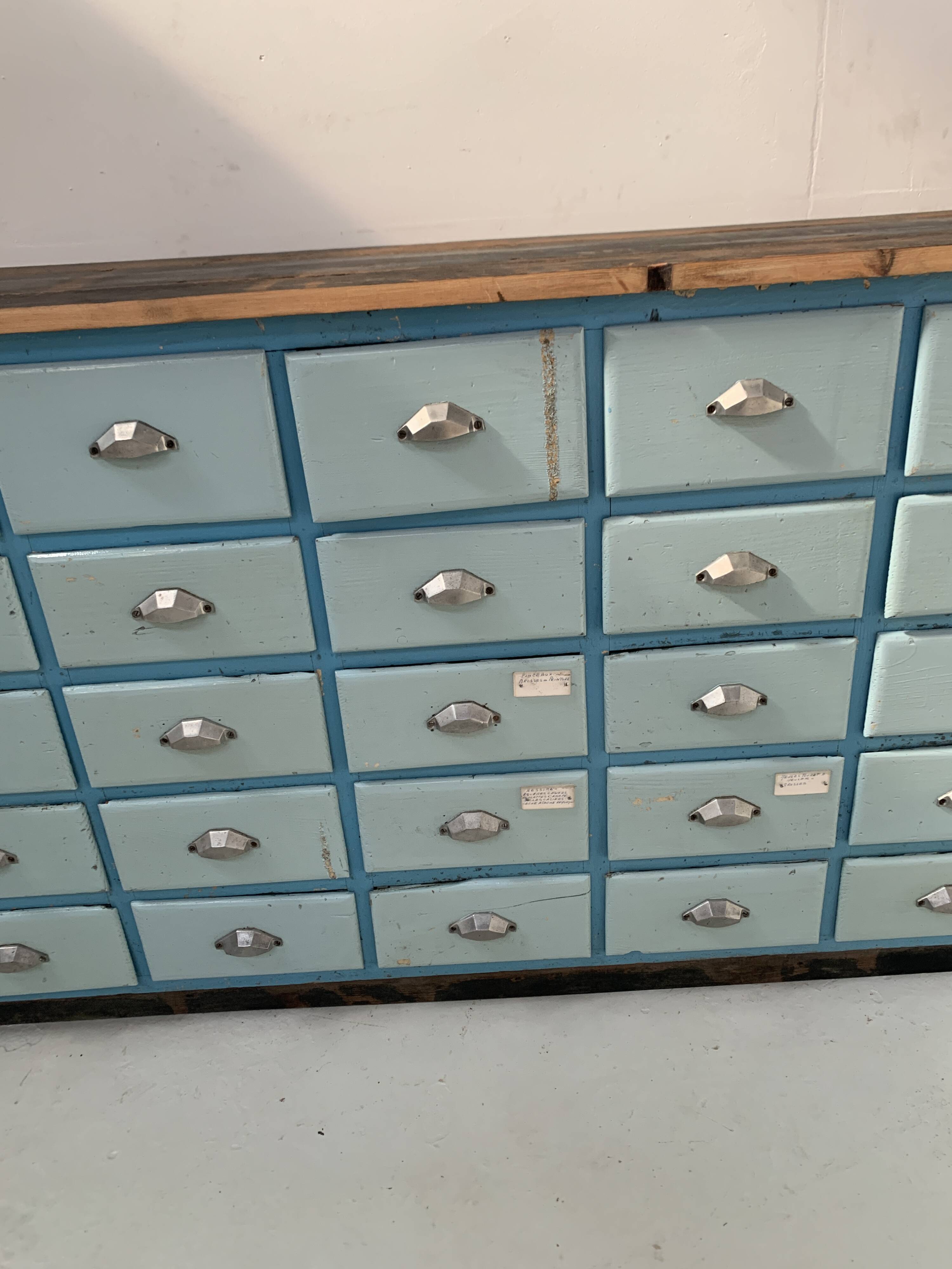 30-drawer storage unit in patinated fir, 20th century