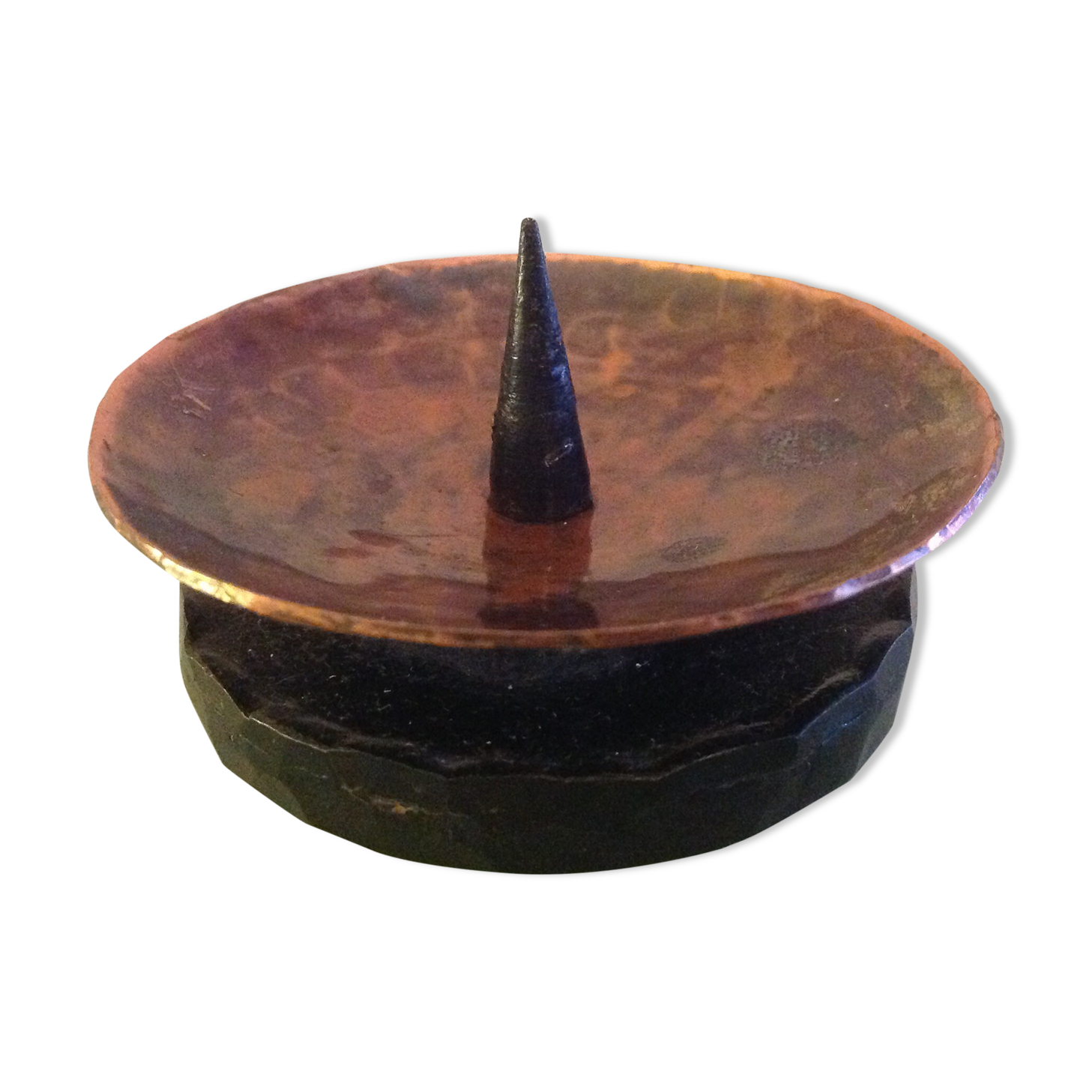 Scandinavian-style varnished copper candlestick / vintage 60s-70s