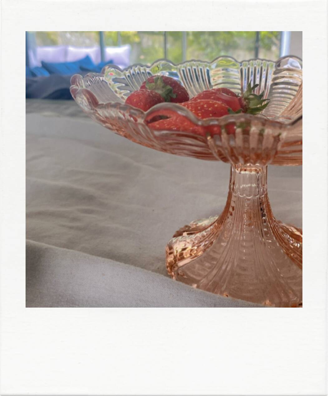 Pink glass compote bowl