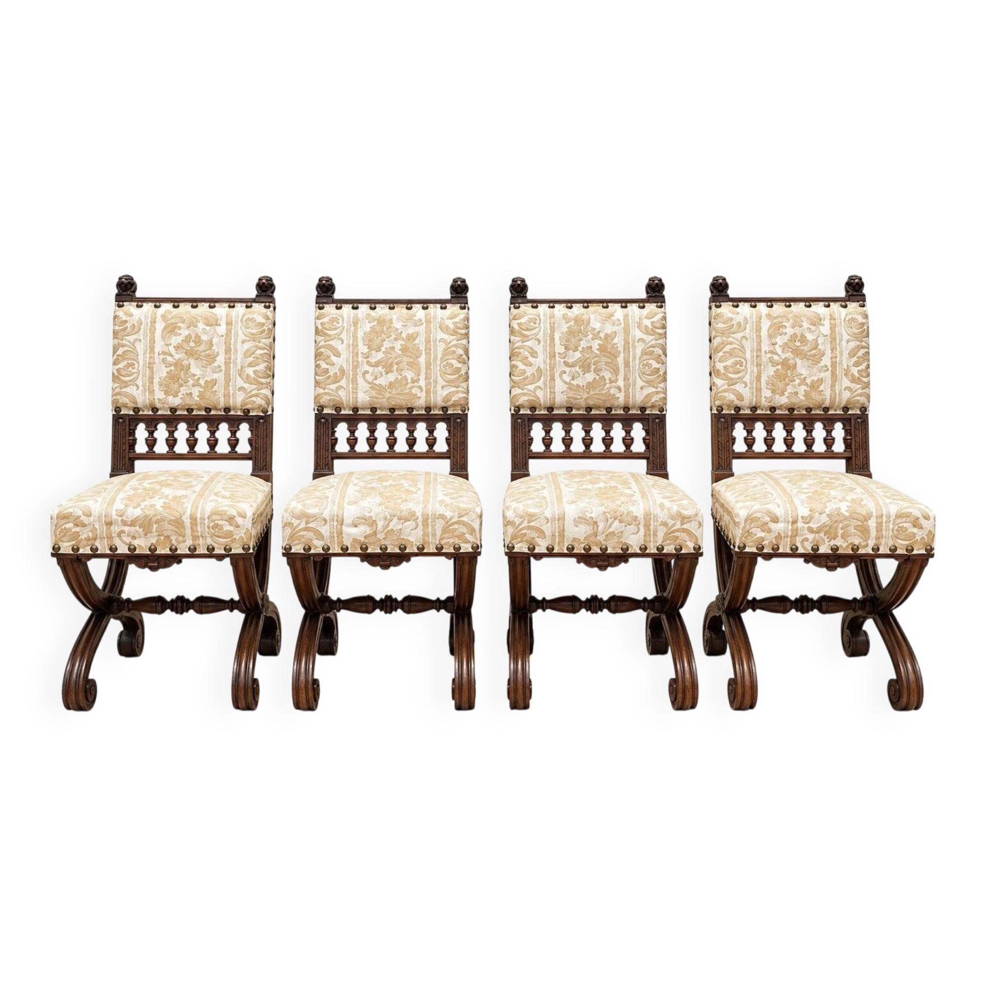 Set of 4 High Renaissance Chairs Carved Walnut 19th Century