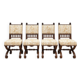 Set of 4 High Renaissance Chairs Carved Walnut 19th Century