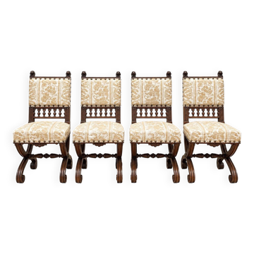 Set of 4 High Renaissance Chairs Carved Walnut 19th Century