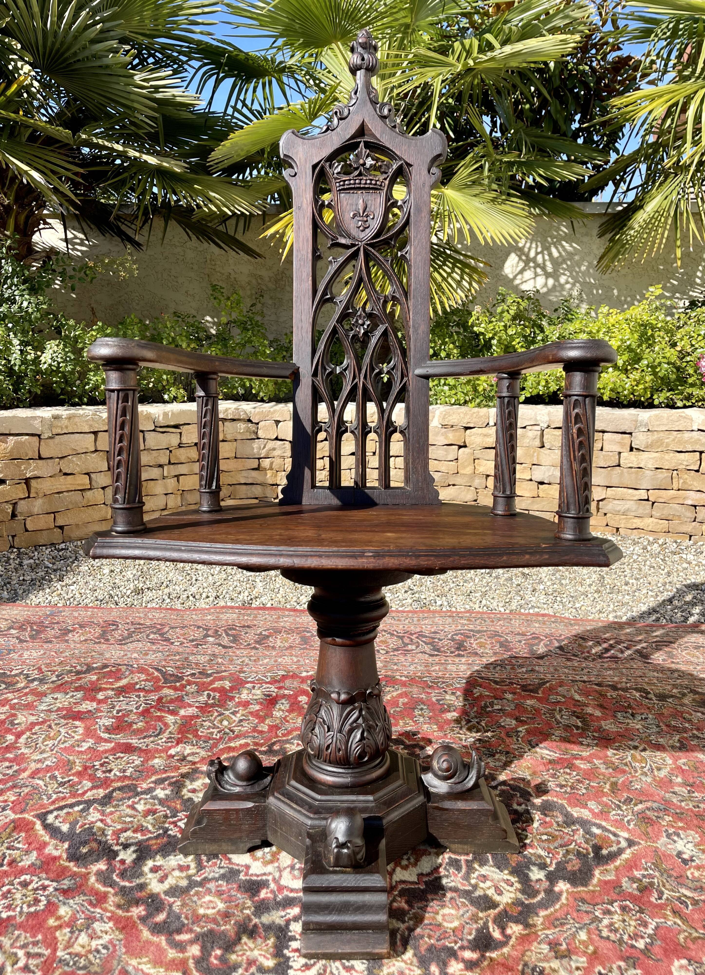 Neo-gothic oak armchair