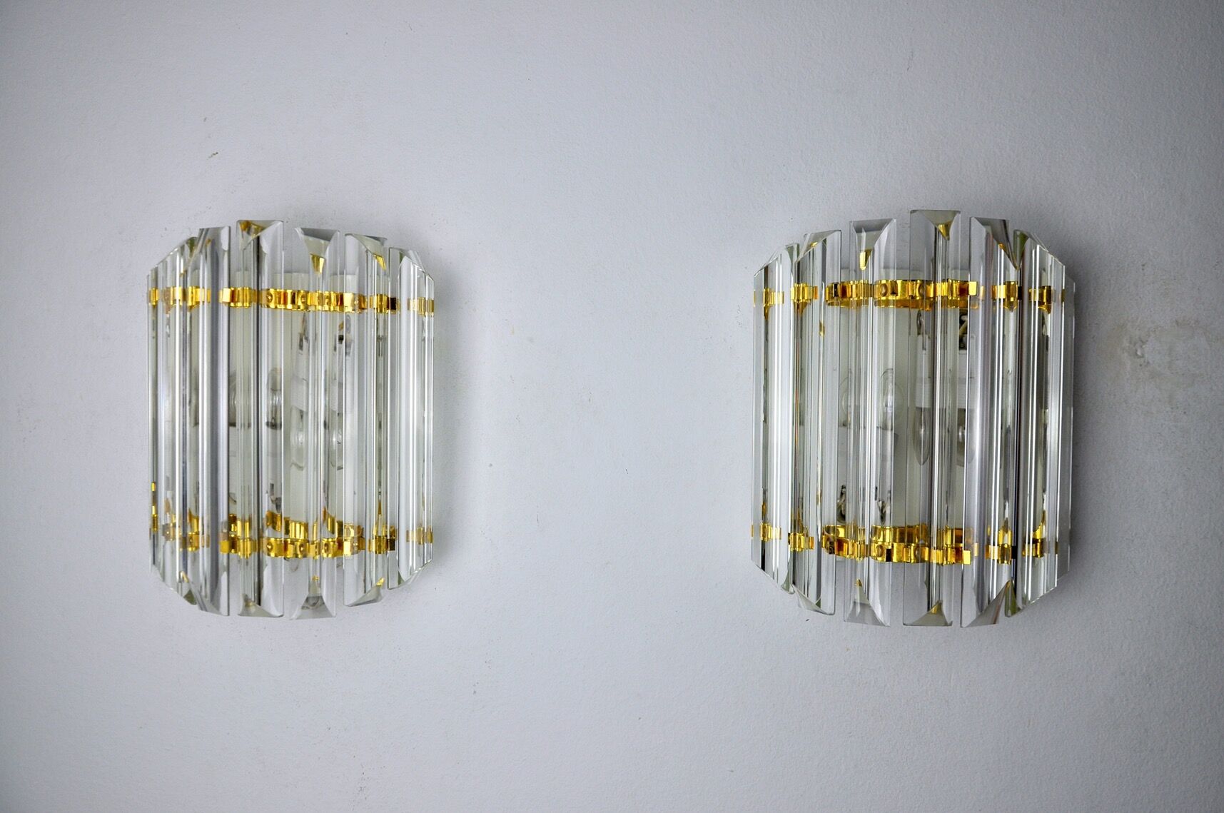Paire d'appliques Venini verre taillé Murano Italie 1970