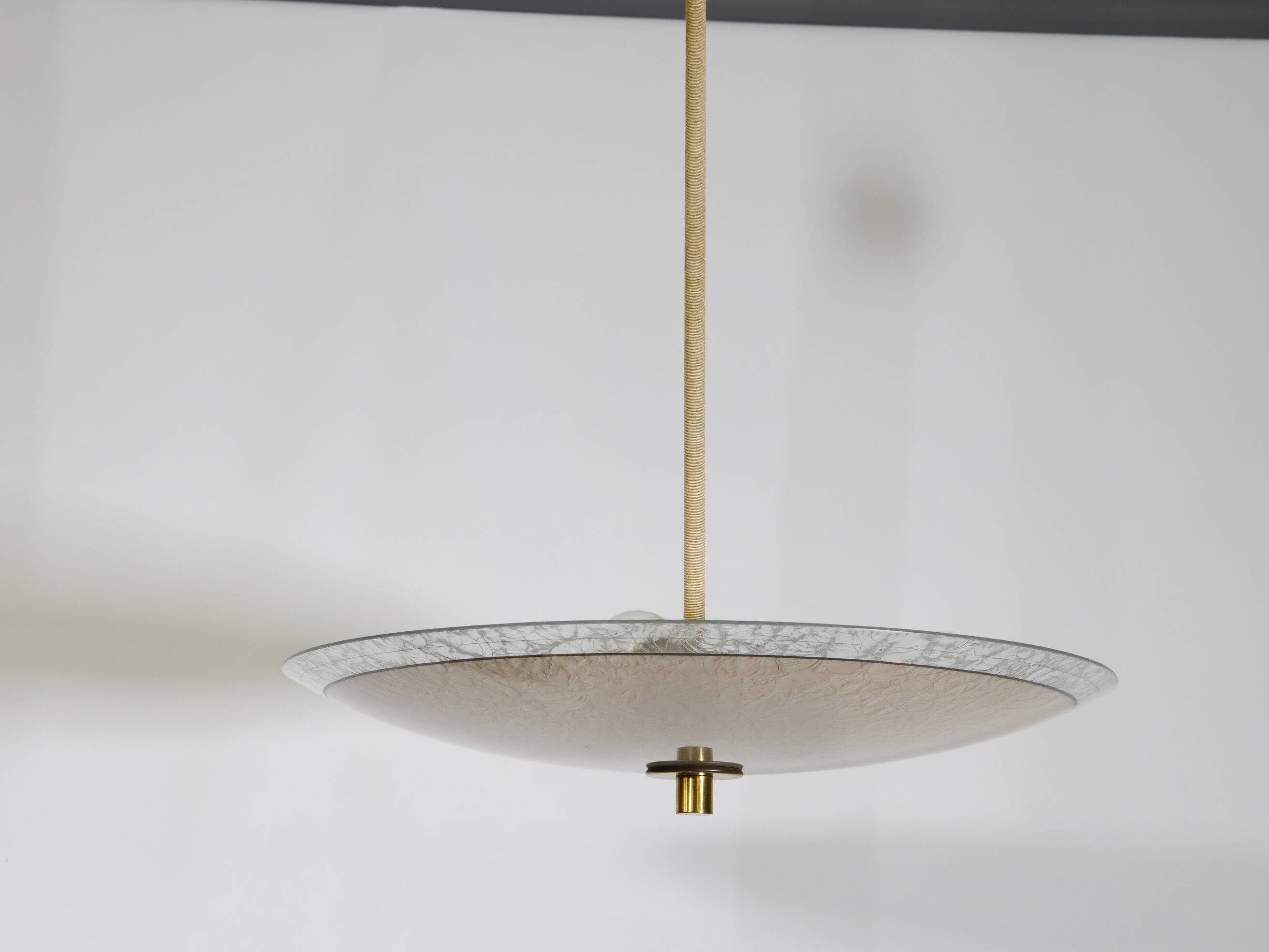 Mid-Century Three-Light Ceiling Lamp with Textured Glass Shade, 1950s