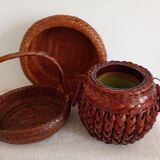 Japanese vase made of woven bamboo. Ikebana.