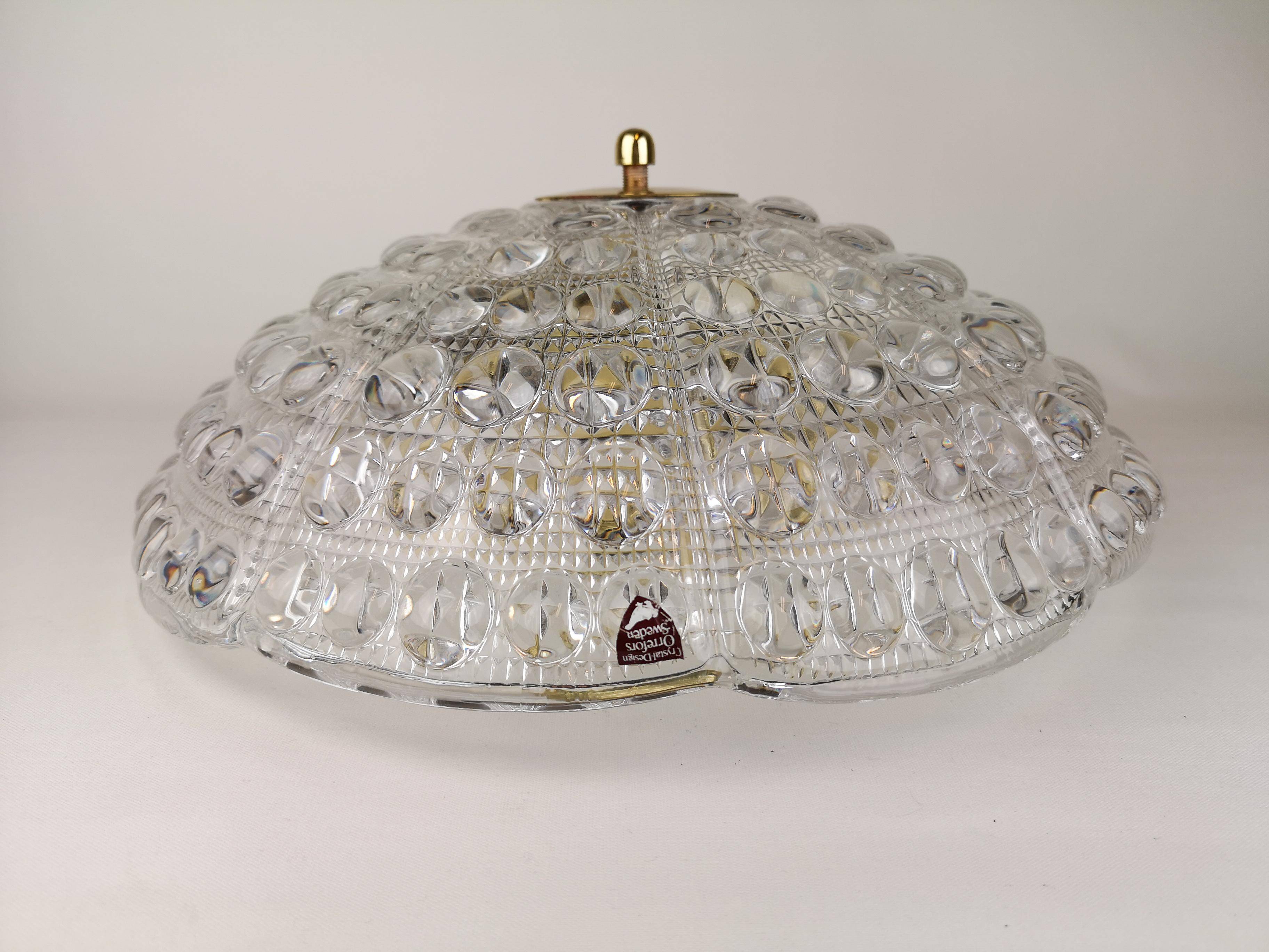 Crystal and brass ceiling light by Carl Fagerlund for Orrefors, 1960s.