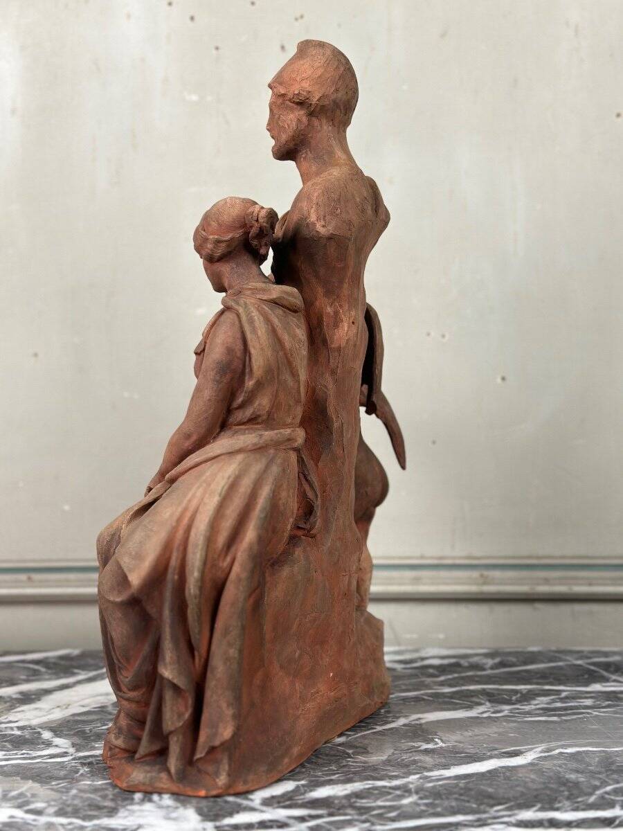 The sculpture, original terracotta signed and dedicated, Charles Van Oemberg.