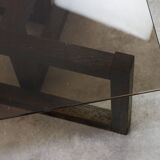 Italian Wooden & Smoked Glass Coffee Table, 60s