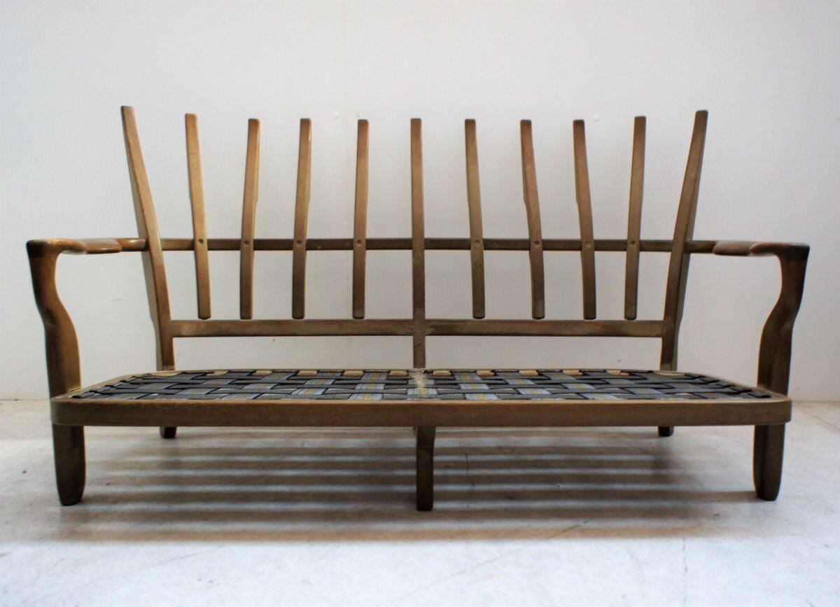 Solid oak sofa Guillerme and Chambron