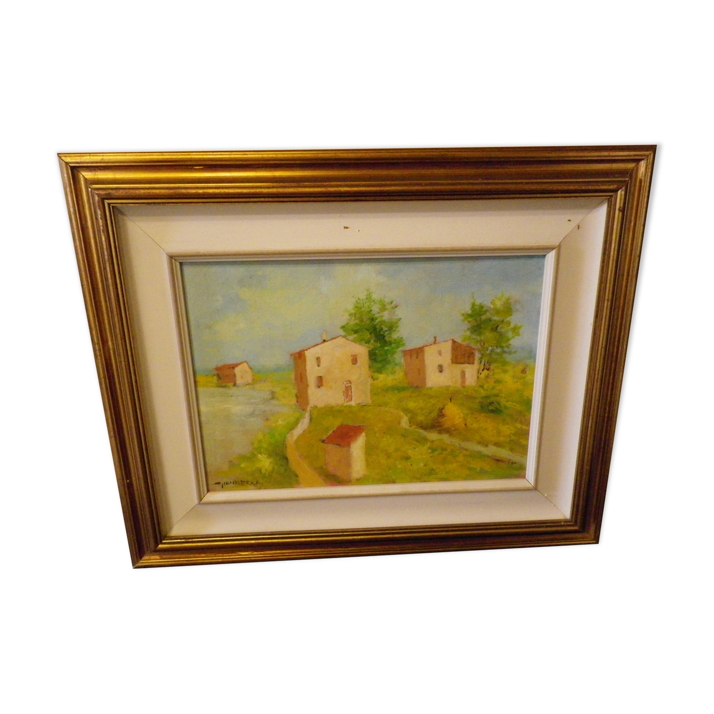 Painting by Gian BERRA with autograph letter signed on the back, contemporary painter - Italy