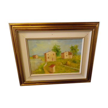 Painting by Gian BERRA with autograph letter signed on the back, contemporary painter - Italy