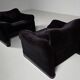 Maralunga lounge chairs in purple velvet by Vico Magistretti for Cassina, 1970.