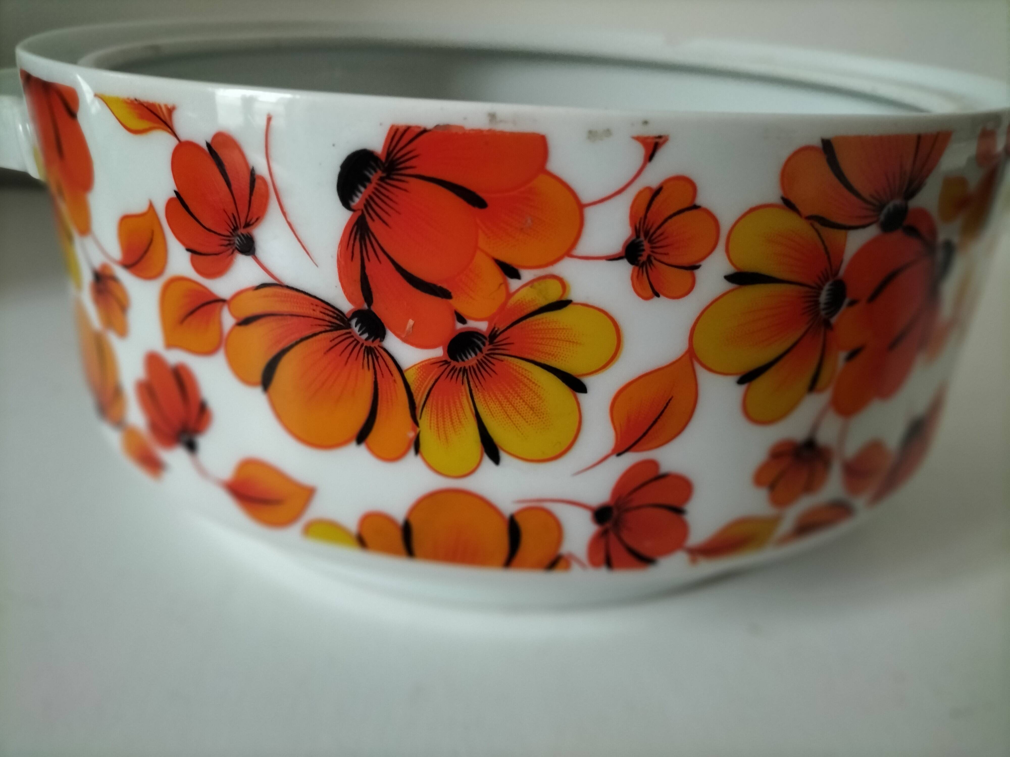 Vintage Wunsiedel Bavaria soup tureen – 70s orange pop flowers