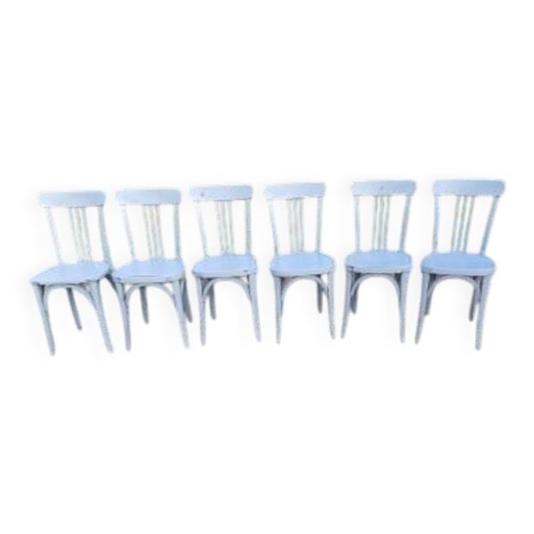 6 chaises bistrot Baumann bois cérusé vieux gris