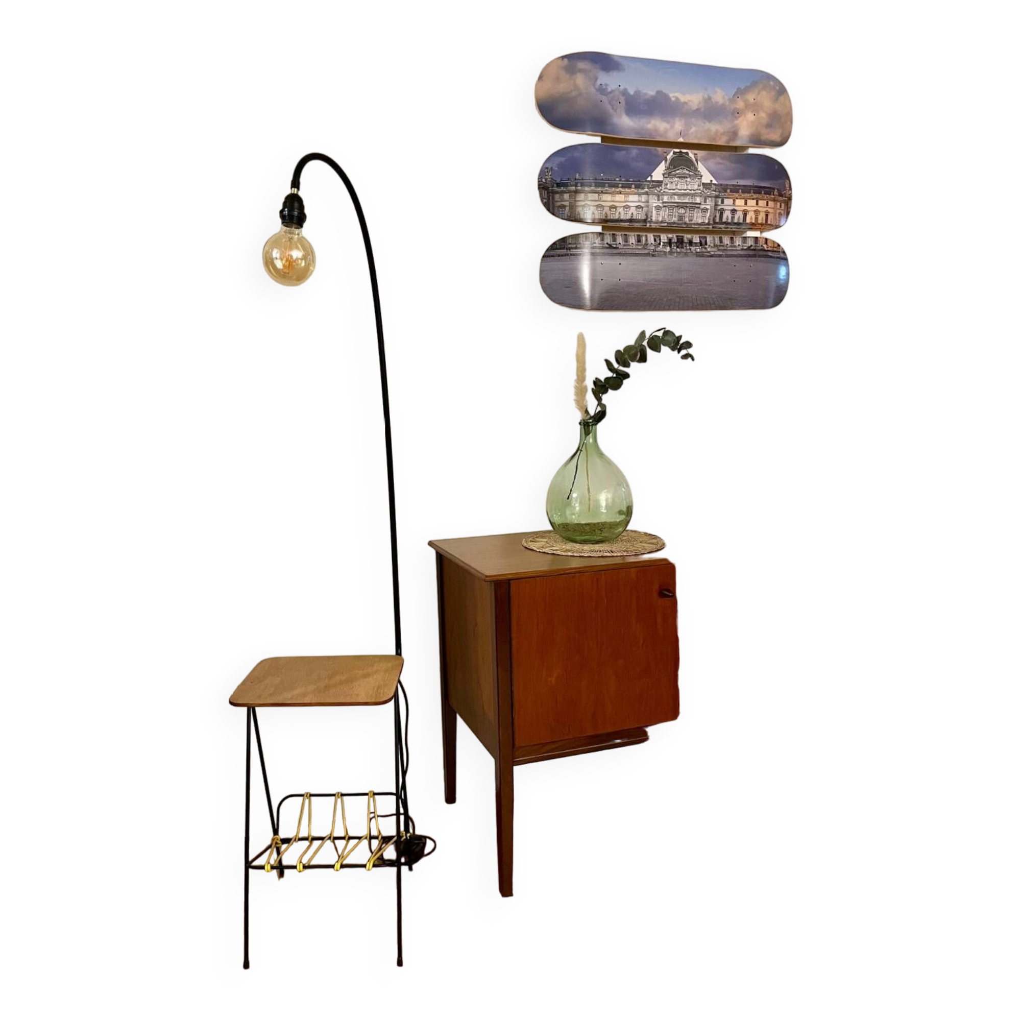 Steel wire and vintage scoubidou floor lamp 60