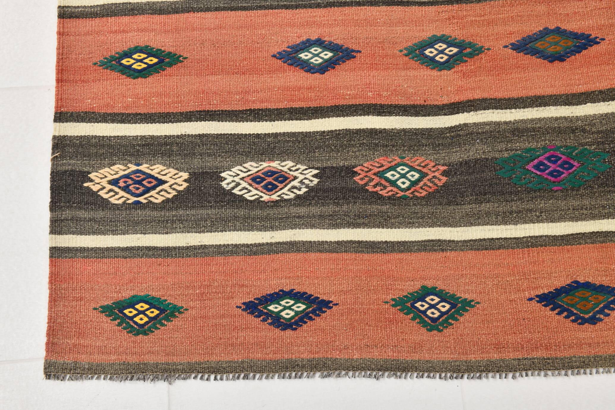 Tapis kilim en laine à motif ethnique Samon & Brown 6x9, 175x270 cm