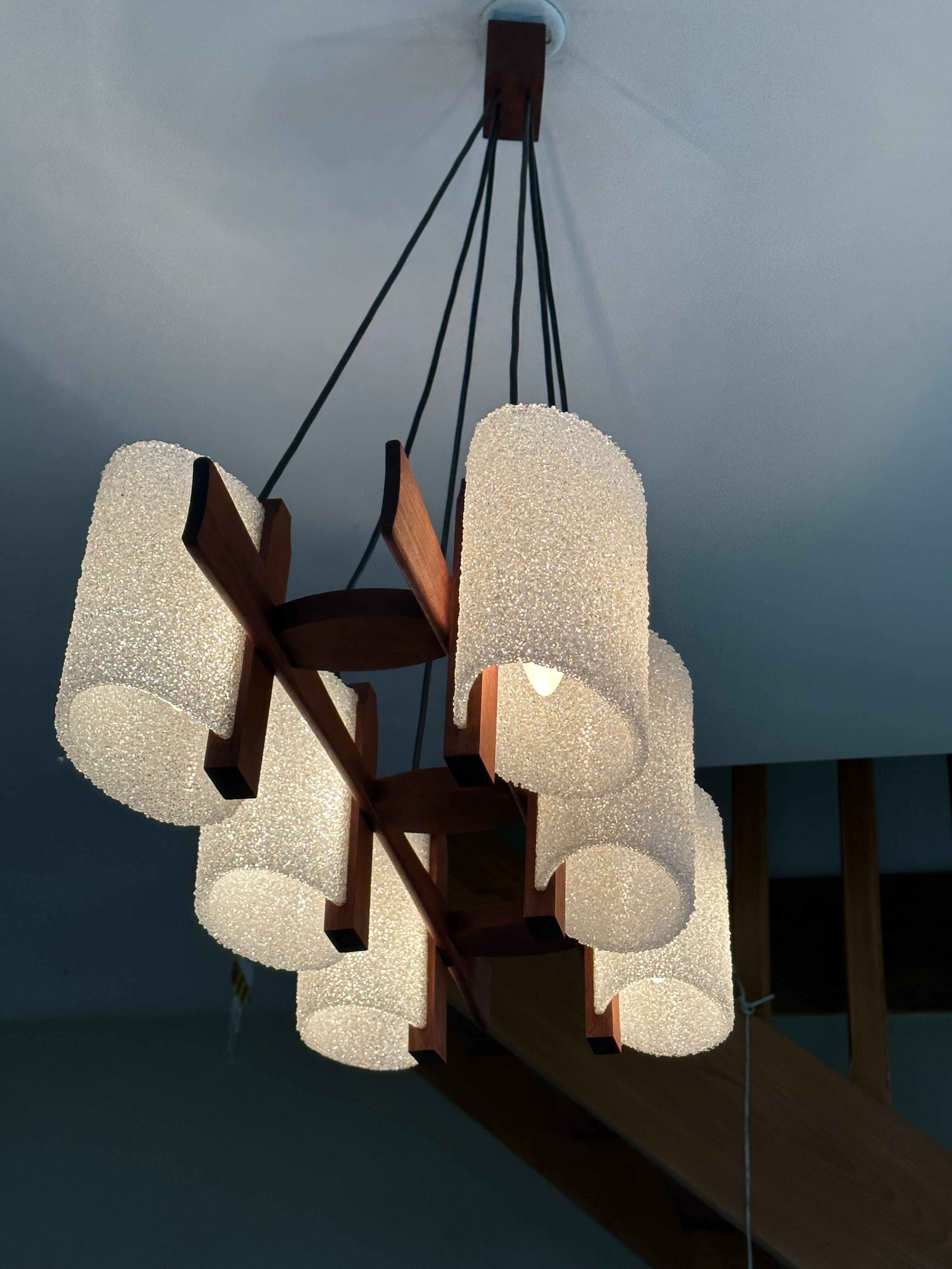 Teak chandelier and vintage design wall lamp 60 years