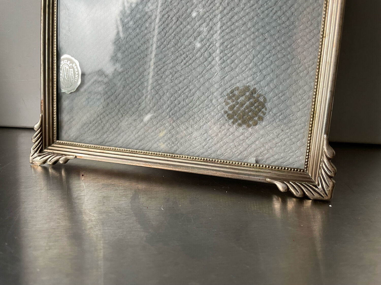 Art deco metal silver frame brass 21.5 cm x 16.5 cm convex glass