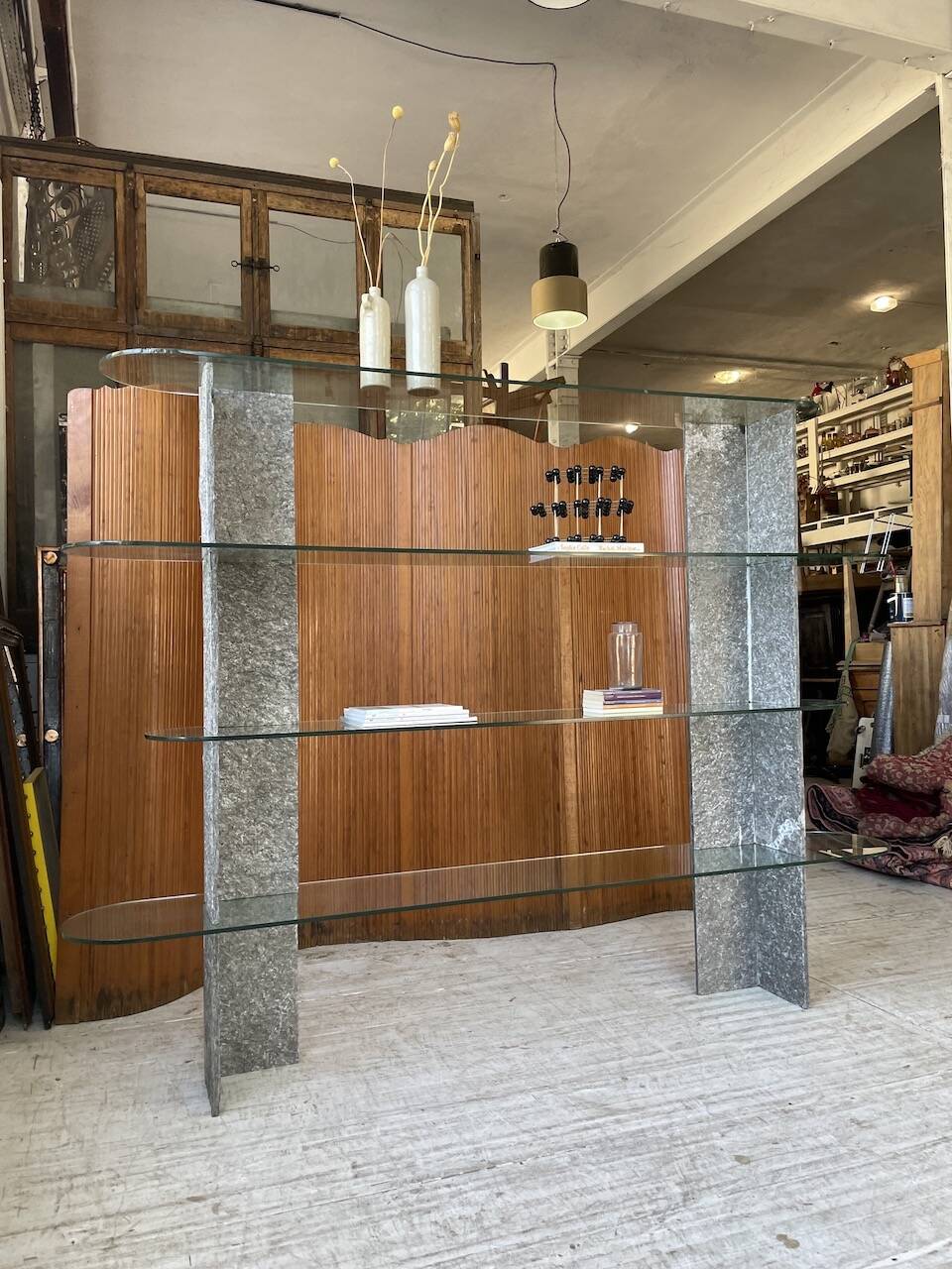 Roche Bobois stone and glass sculpture shelf 1970s