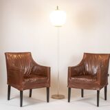 Lintello. Pair of camel leather armchairs. 1970s.