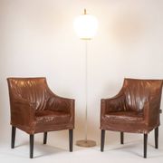 Lintello. Pair of camel leather armchairs. 1970s.