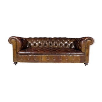 English Leather Chesterfield with Buttoned Seat