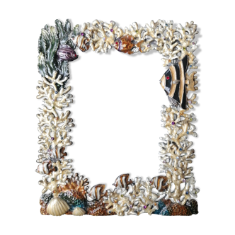 Enamelled metal photo frame. Fish décor. Perfect condition