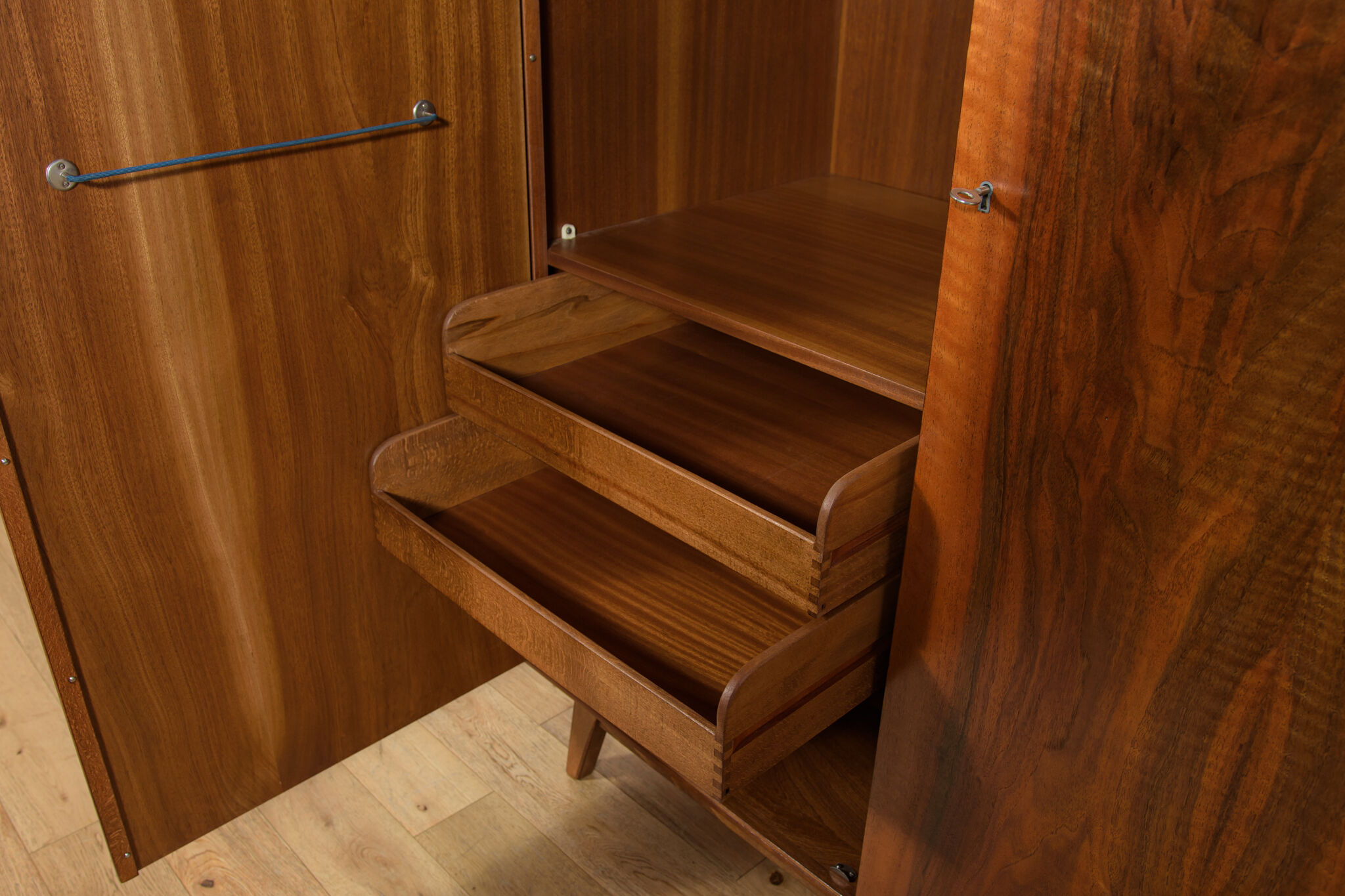 Mid-Century Walnut Wardrobe Designed by Bohumil Landsman for Jitona Soběslav, Czechoslovakia, 1960s