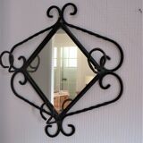 Wrought iron mirror 3 vintage patères - 45x45cm