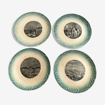 Set of 4 talking plates old faience of sarreguemines digoin