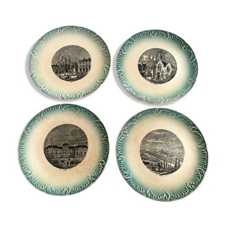 Set of 4 talking plates old faience of sarreguemines digoin