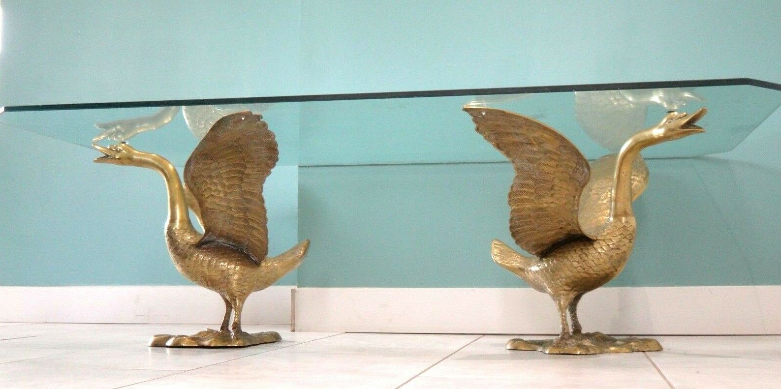 Coffee table swans hollywood regency swan brass design 1960