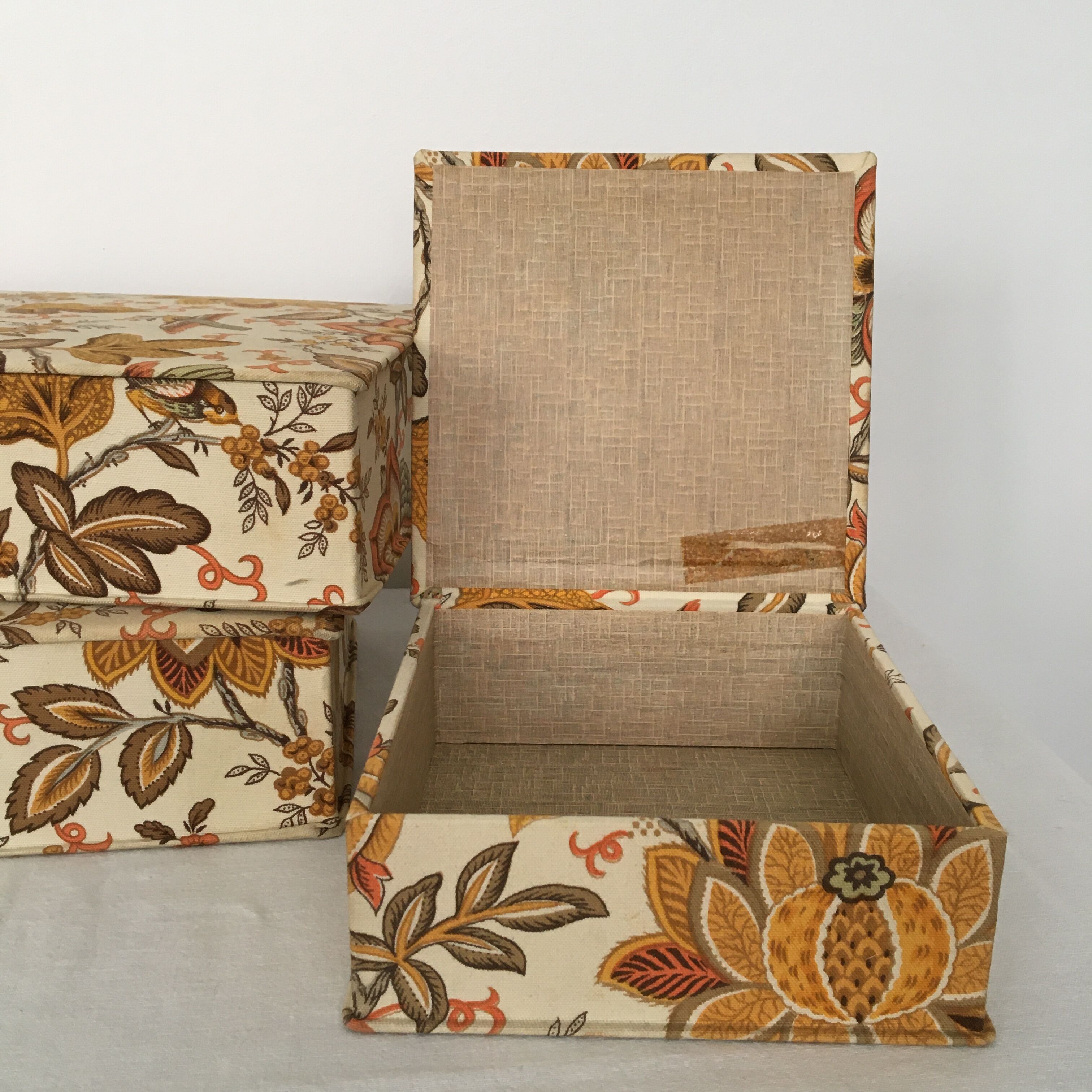 Set of 3 old cloth boxes