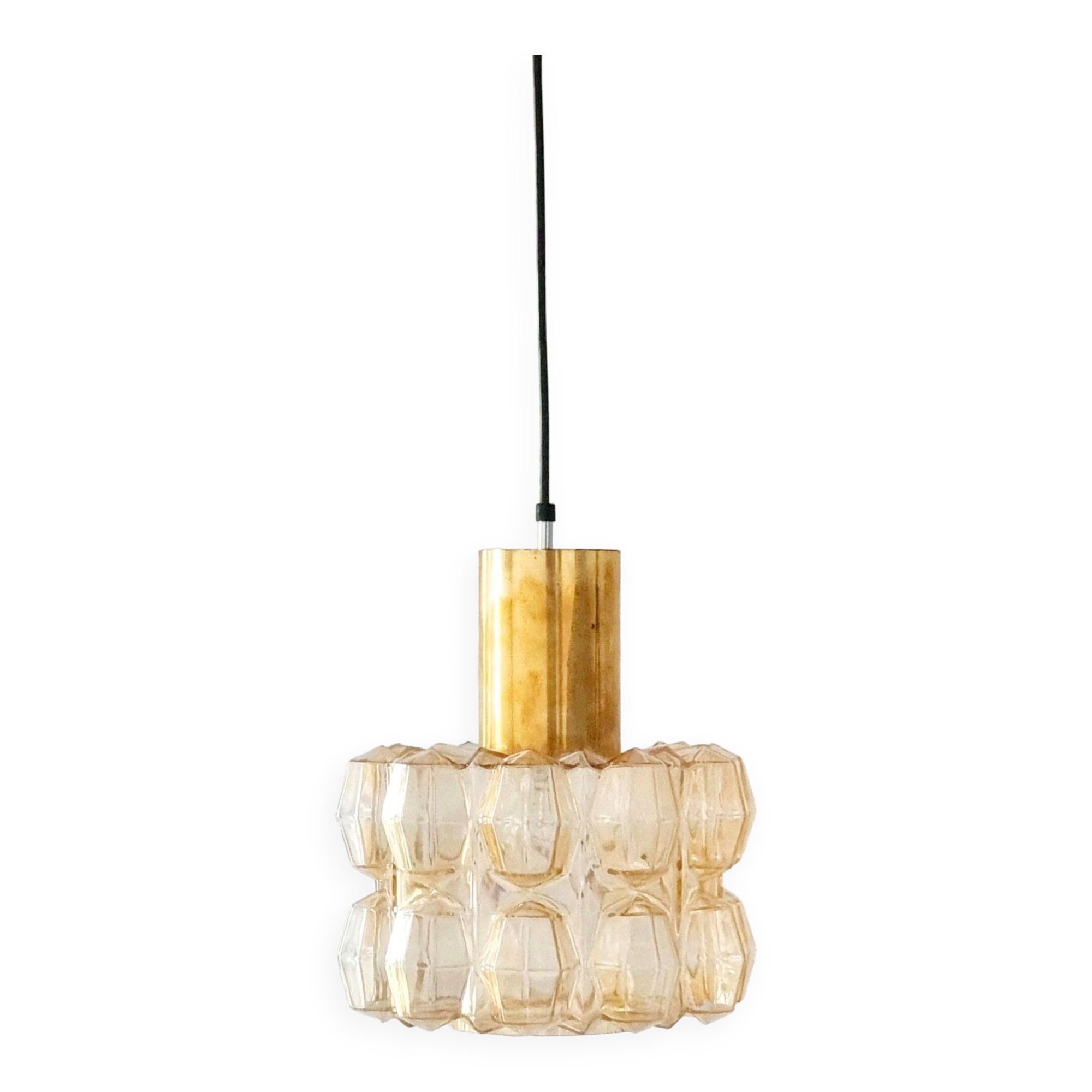 Large Amber Diamond Glass Ceiling Light/Pendant by Helena Tynell for Limburg, Germany, 1960s
