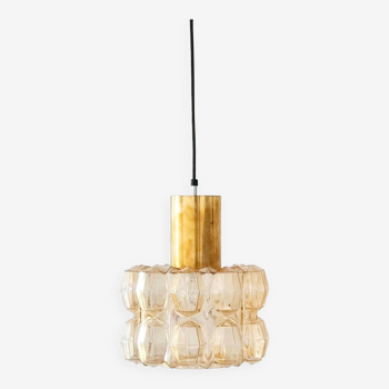 Large Amber Diamond Glass Ceiling Light/Pendant by Helena Tynell for Limburg, Germany, 1960s