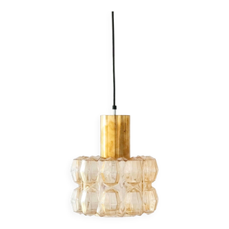 Large Amber Diamond Glass Ceiling Light/Pendant by Helena Tynell for Limburg, Germany, 1960s