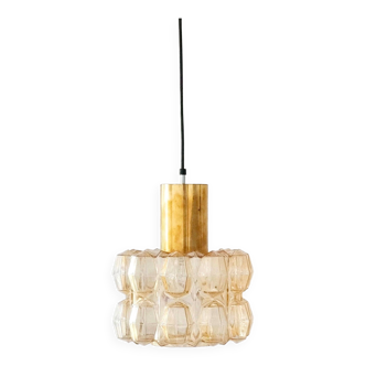 Grand plafonnier/suspension en verre ambré Diamond par Helena Tynell pour Limburg, Allemagne, années 1960