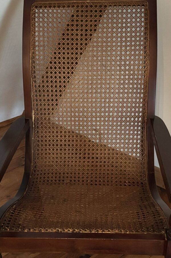 Fauteuil de planteur/colonial en bois foncé et cannage Reproduction 1990's