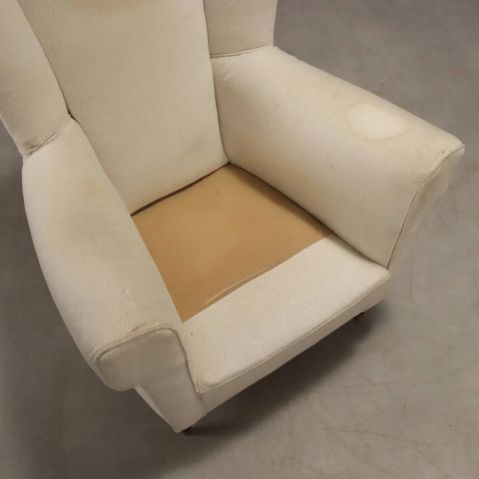 Fauteuil bergère vintage en hêtre et tissu, design années 1950