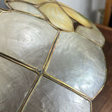 Pendant light, chandelier in mother-of-pearl and brass