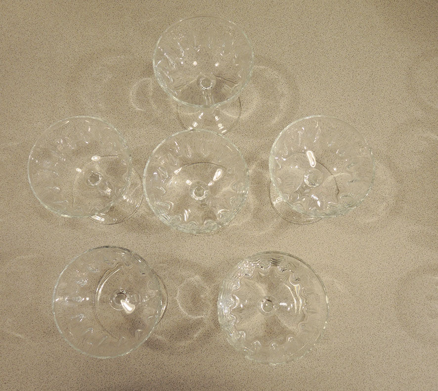 6 old glass champagne glasses