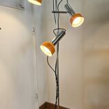 Vintage 1970s floor lamp with 3 spots, chrome and orange.