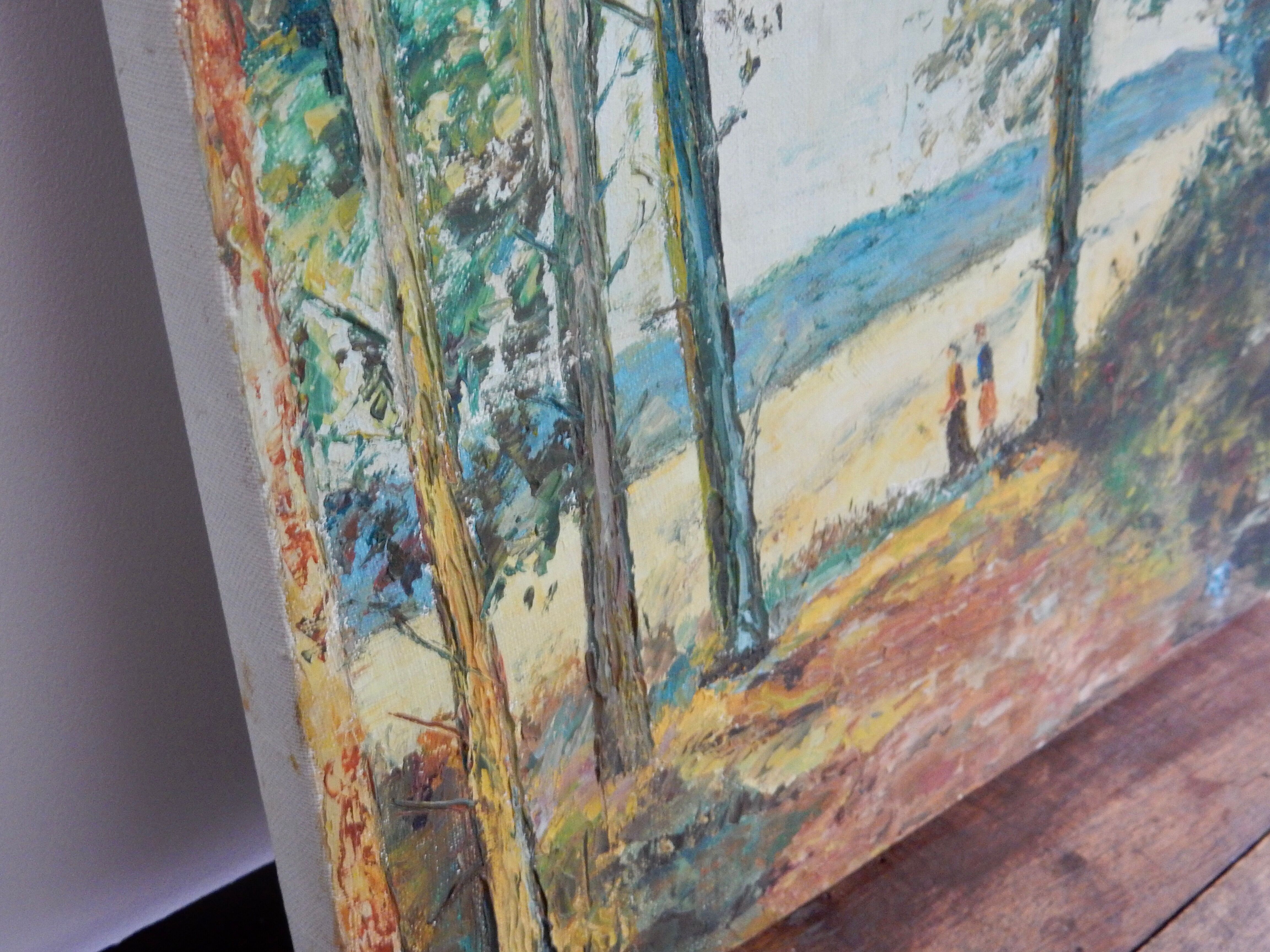 Oil on canvas painting forest by the sea