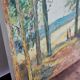 Oil on canvas painting forest by the sea