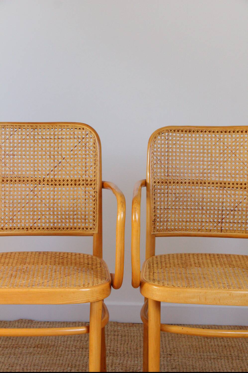 Set of 4 wooden and cane chairs model Prague 811 by Josef Hoffmann