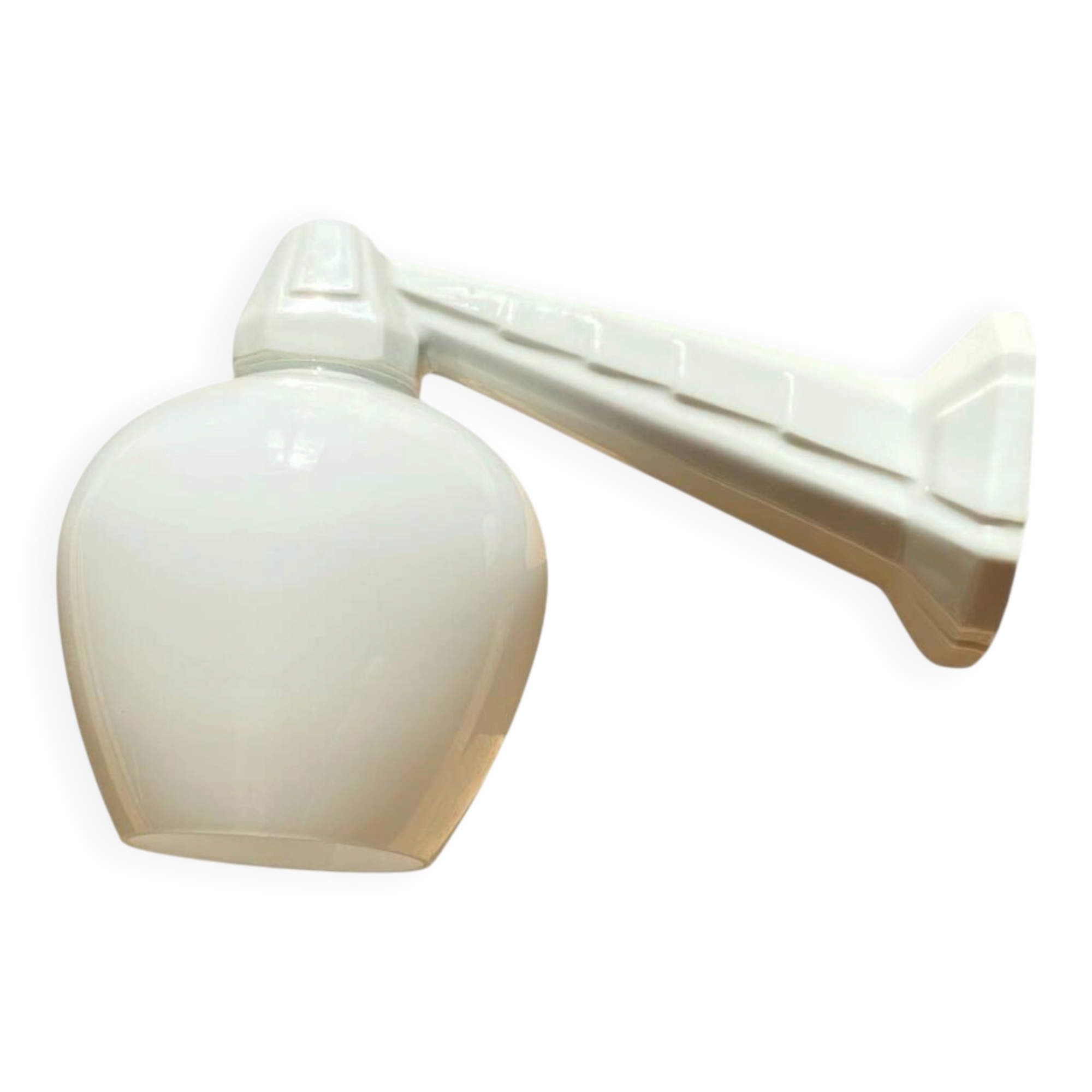 Swan neck wall light in ceramic with an opaline white glass globe.